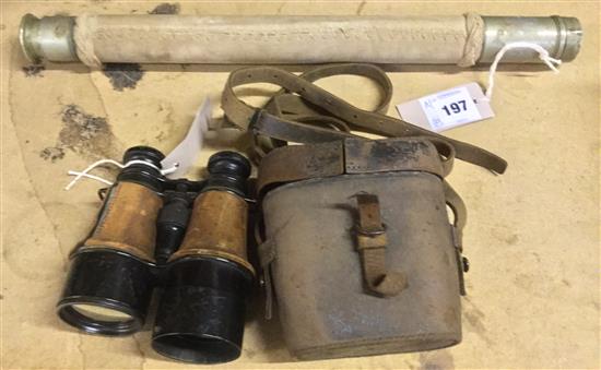 Victorian single-draw naval telescope, blanco-clad, Coombes, Devonport & two pairs of binoculars, one cased